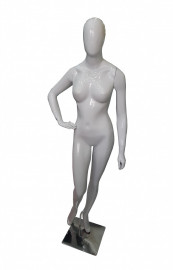 Manequim feminino expor, cara de ovo, mo na cintura direita, branco brilho (BASE OPCIONAL)